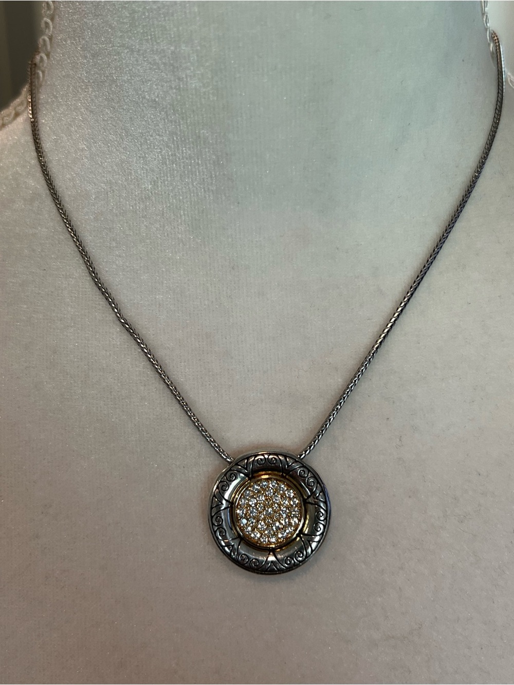 Brighton Two-Tone Pave Circle Necklace - Silver and Gold